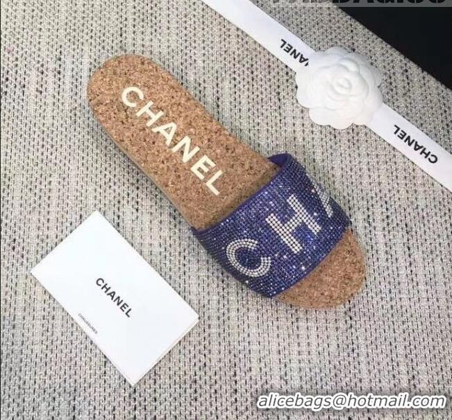 Super Quality Chanel Crystal Logo Platform Mules G35799 Blue 2020