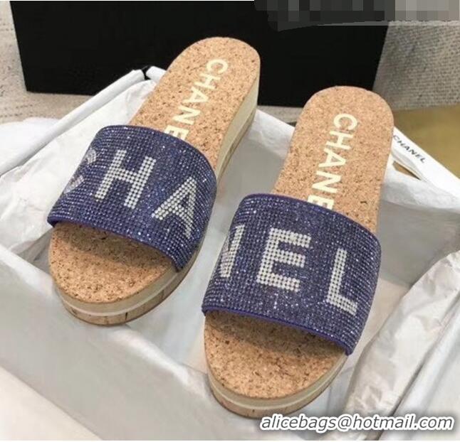 Super Quality Chanel Crystal Logo Platform Mules G35799 Blue 2020