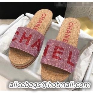 Grade Quality Chanel Crystal Logo Platform Mules G35799 Pink 2020