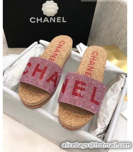 Grade Quality Chanel Crystal Logo Platform Mules G35799 Pink 2020