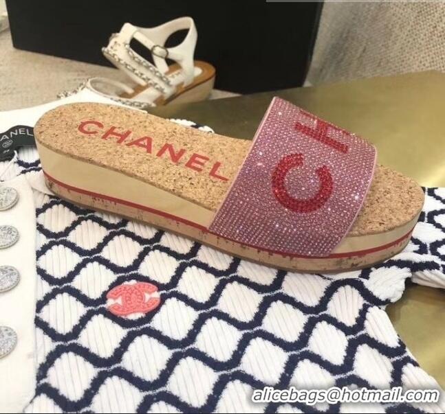 Grade Quality Chanel Crystal Logo Platform Mules G35799 Pink 2020