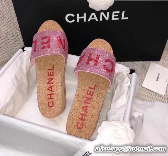 Grade Quality Chanel Crystal Logo Platform Mules G35799 Pink 2020