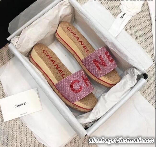 Grade Quality Chanel Crystal Logo Platform Mules G35799 Pink 2020