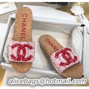 Super Quality Chanel Tweed CC Logo Platform Mules G35799 Pink 2020