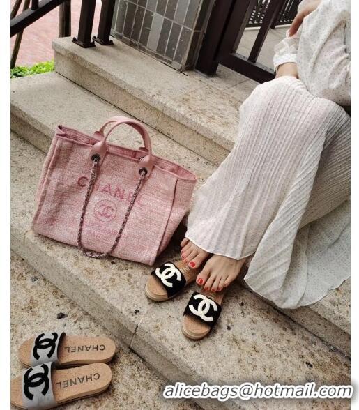 Super Quality Chanel Tweed CC Logo Platform Mules G35799 Pink 2020