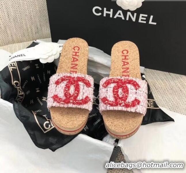 Super Quality Chanel Tweed CC Logo Platform Mules G35799 Pink 2020