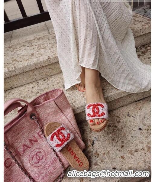 Super Quality Chanel Tweed CC Logo Platform Mules G35799 Pink 2020