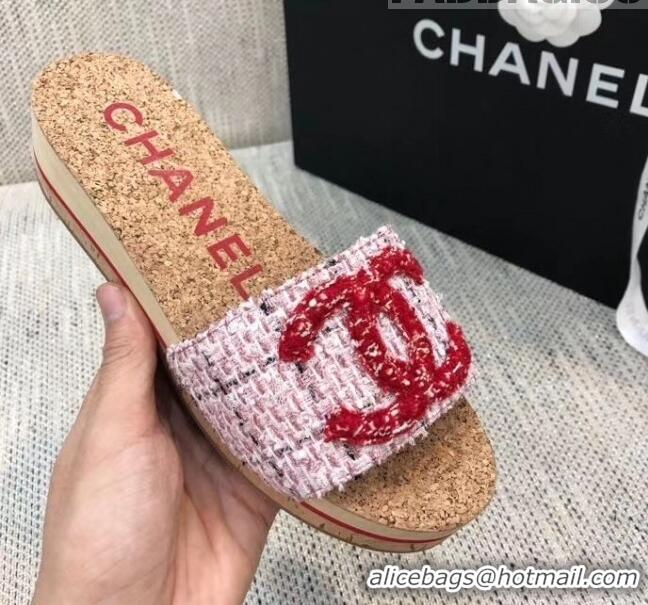 Super Quality Chanel Tweed CC Logo Platform Mules G35799 Pink 2020