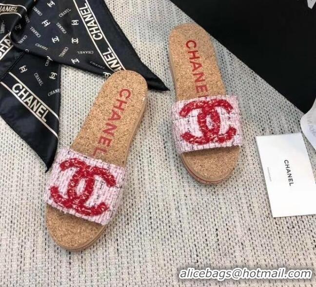 Super Quality Chanel Tweed CC Logo Platform Mules G35799 Pink 2020