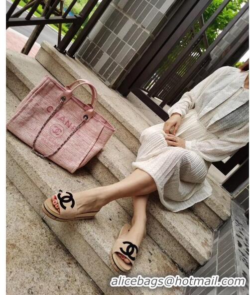 Super Quality Chanel Tweed CC Logo Platform Mules G35799 Pink 2020