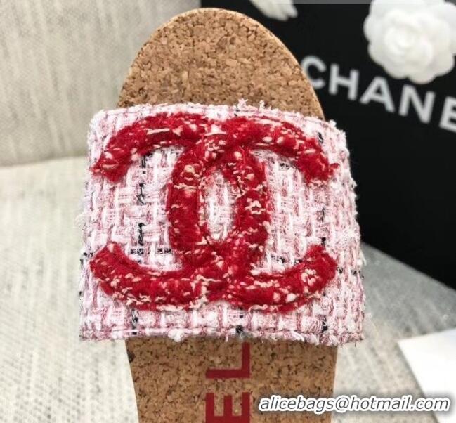 Super Quality Chanel Tweed CC Logo Platform Mules G35799 Pink 2020