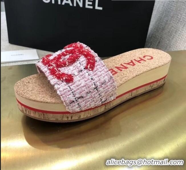 Super Quality Chanel Tweed CC Logo Platform Mules G35799 Pink 2020