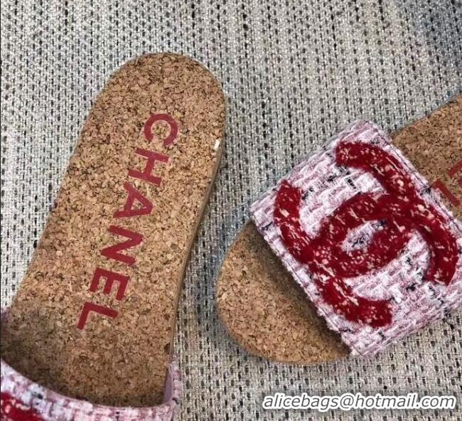 Super Quality Chanel Tweed CC Logo Platform Mules G35799 Pink 2020