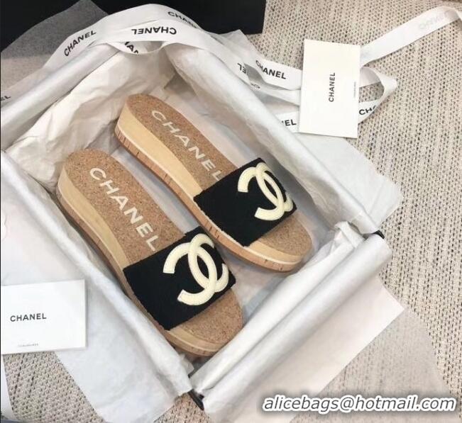 Affordable Price Chanel Tweed & Leather Logo Platform Mules G35799 Black 2020