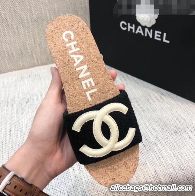 Affordable Price Chanel Tweed & Leather Logo Platform Mules G35799 Black 2020