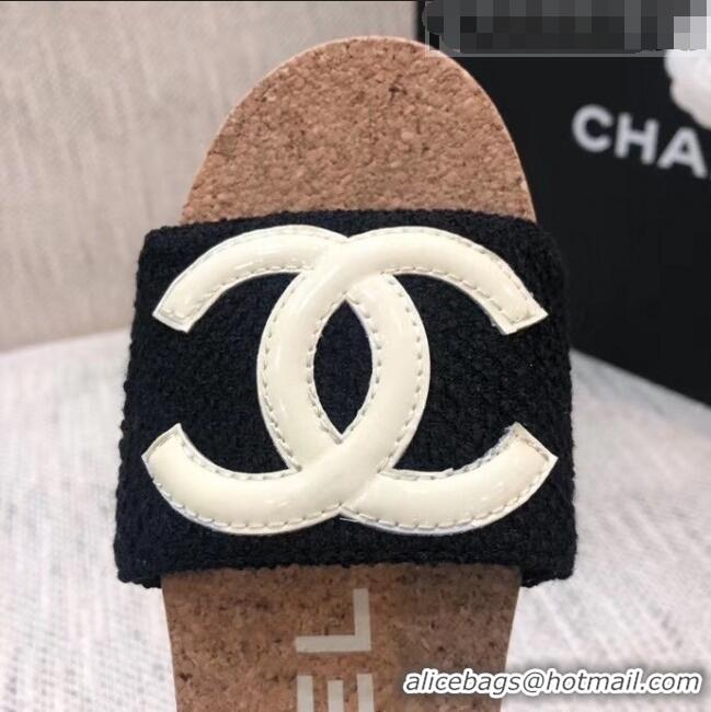 Affordable Price Chanel Tweed & Leather Logo Platform Mules G35799 Black 2020