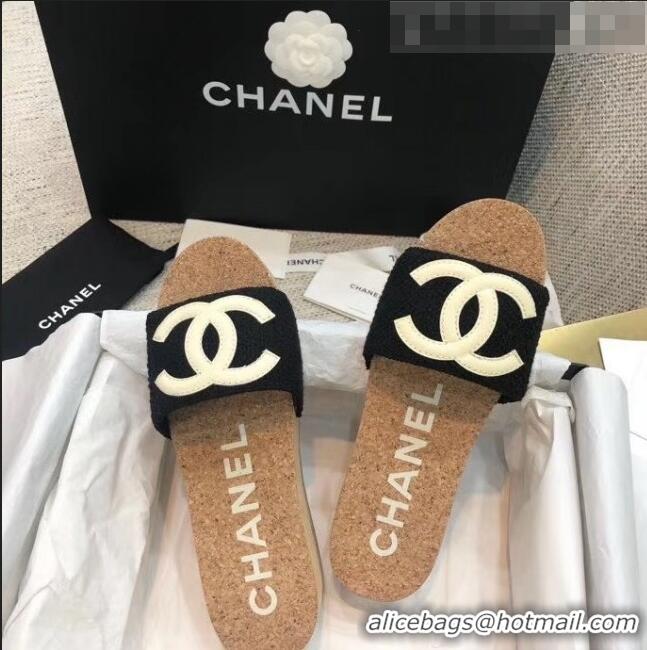 Affordable Price Chanel Tweed & Leather Logo Platform Mules G35799 Black 2020