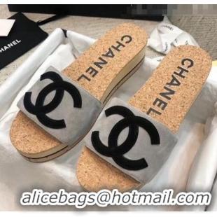 Lowest Cost Chanel Suede CC Logo Platform Mules G35799 Grey 2020