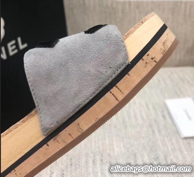 Lowest Cost Chanel Suede CC Logo Platform Mules G35799 Grey 2020