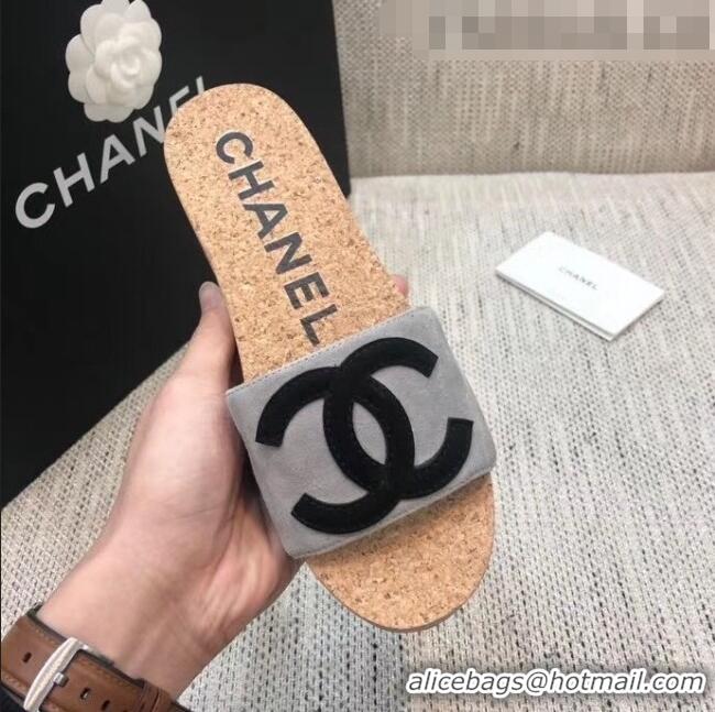 Lowest Cost Chanel Suede CC Logo Platform Mules G35799 Grey 2020