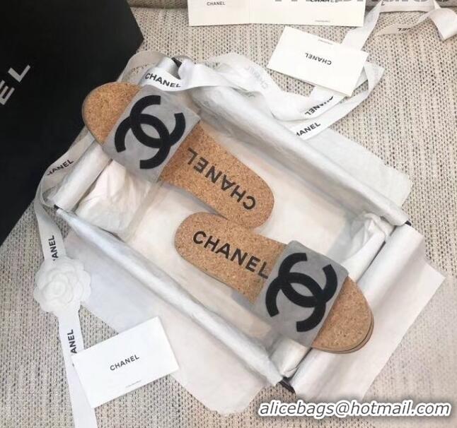 Lowest Cost Chanel Suede CC Logo Platform Mules G35799 Grey 2020