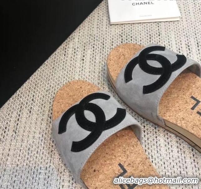 Lowest Cost Chanel Suede CC Logo Platform Mules G35799 Grey 2020