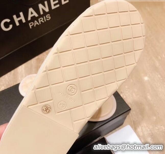 Good Quality Chanel Lambskin Chains & Pearls Mules Sandals G52722 Beige 2020