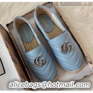 Buy Discount Gucci Matelassé Chevron Leather Espadrille 628086 Pastel Blue 2020