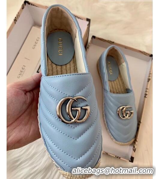 Buy Discount Gucci Matelassé Chevron Leather Espadrille 628086 Pastel Blue 2020