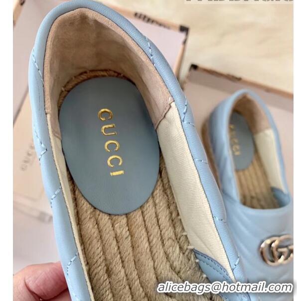 Buy Discount Gucci Matelassé Chevron Leather Espadrille 628086 Pastel Blue 2020