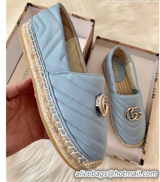 Buy Discount Gucci Matelassé Chevron Leather Espadrille 628086 Pastel Blue 2020