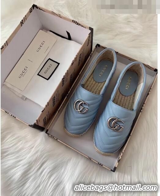 Buy Discount Gucci Matelassé Chevron Leather Espadrille 628086 Pastel Blue 2020