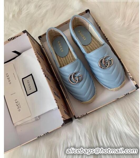 Buy Discount Gucci Matelassé Chevron Leather Espadrille 628086 Pastel Blue 2020