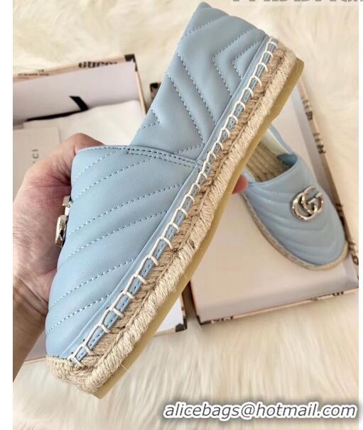 Buy Discount Gucci Matelassé Chevron Leather Espadrille 628086 Pastel Blue 2020