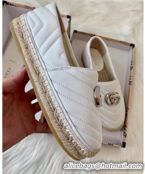 Good Product Gucci Matelassé Chevron Leather Espadrille 628086 White 2020