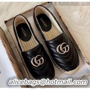 Promotional Gucci Matelassé Chevron Leather Espadrille 628086 Black 2020