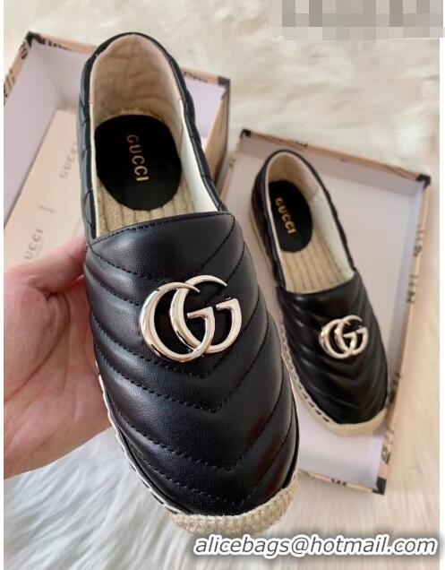 Promotional Gucci Matelassé Chevron Leather Espadrille 628086 Black 2020