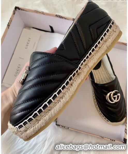 Promotional Gucci Matelassé Chevron Leather Espadrille 628086 Black 2020