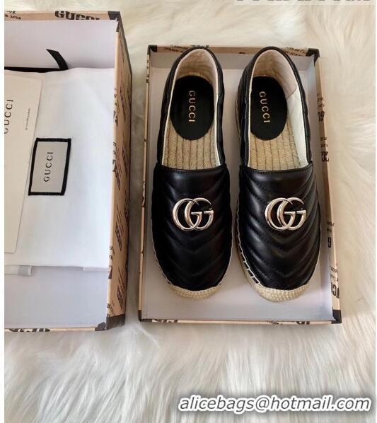 Promotional Gucci Matelassé Chevron Leather Espadrille 628086 Black 2020