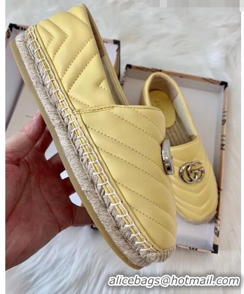 Imitation Gucci Matelassé Chevron Leather Espadrille 628086 Pastel Yellow 2020