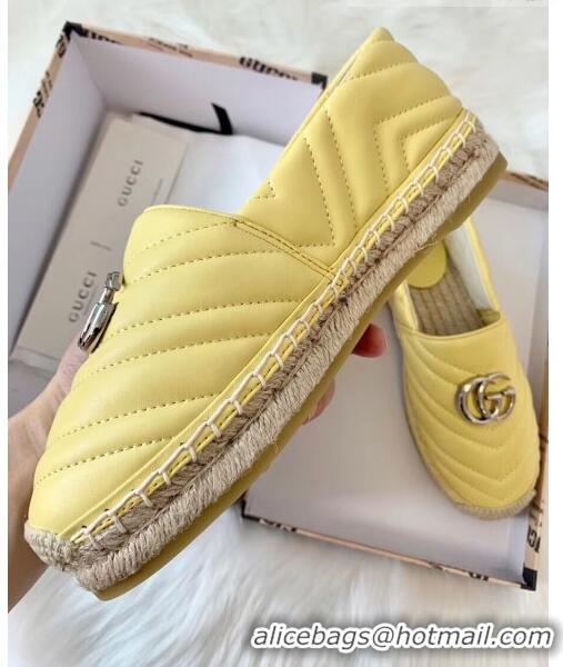 Imitation Gucci Matelassé Chevron Leather Espadrille 628086 Pastel Yellow 2020