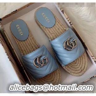 Duplicate Gucci Matelassé Chevron Leather Espadrille Sandal 573028 Pastel Blue 2020