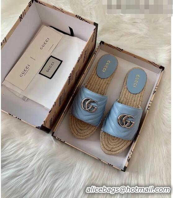 Duplicate Gucci Matelassé Chevron Leather Espadrille Sandal 573028 Pastel Blue 2020