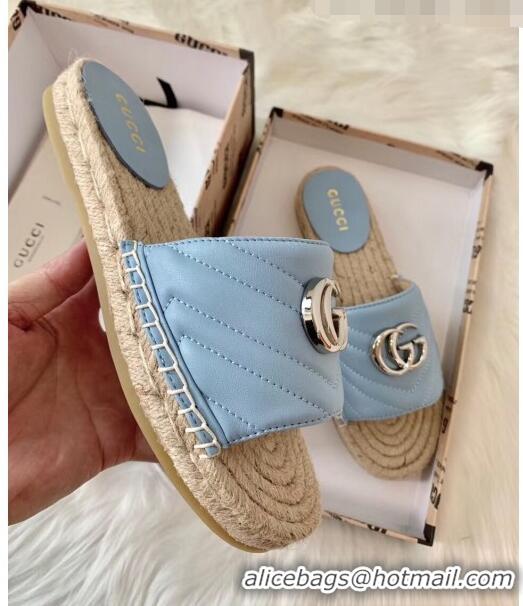 Duplicate Gucci Matelassé Chevron Leather Espadrille Sandal 573028 Pastel Blue 2020