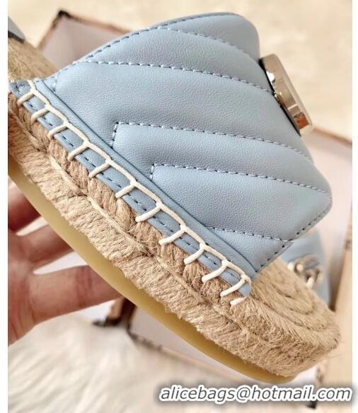 Duplicate Gucci Matelassé Chevron Leather Espadrille Sandal 573028 Pastel Blue 2020