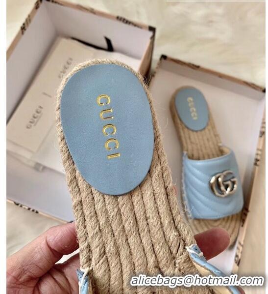 Duplicate Gucci Matelassé Chevron Leather Espadrille Sandal 573028 Pastel Blue 2020