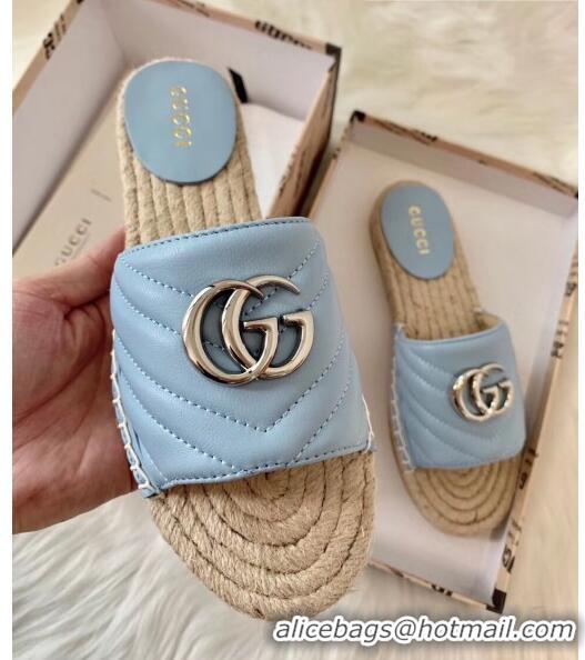 Duplicate Gucci Matelassé Chevron Leather Espadrille Sandal 573028 Pastel Blue 2020