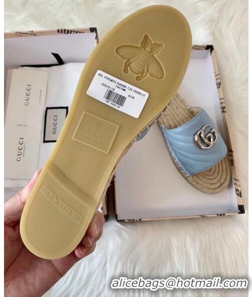 Duplicate Gucci Matelassé Chevron Leather Espadrille Sandal 573028 Pastel Blue 2020