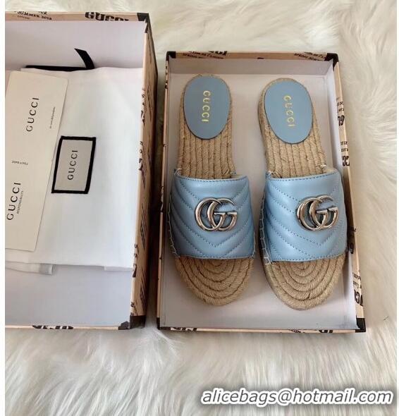 Duplicate Gucci Matelassé Chevron Leather Espadrille Sandal 573028 Pastel Blue 2020