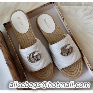 Luxury Gucci Matelassé Chevron Leather Espadrille Sandal 573028 White 2020